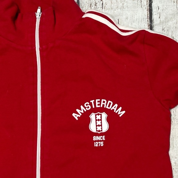 VTG Amsterdam 1980s Red Zip Up Soccer Track Jacket Mens - Picture 2 of 5